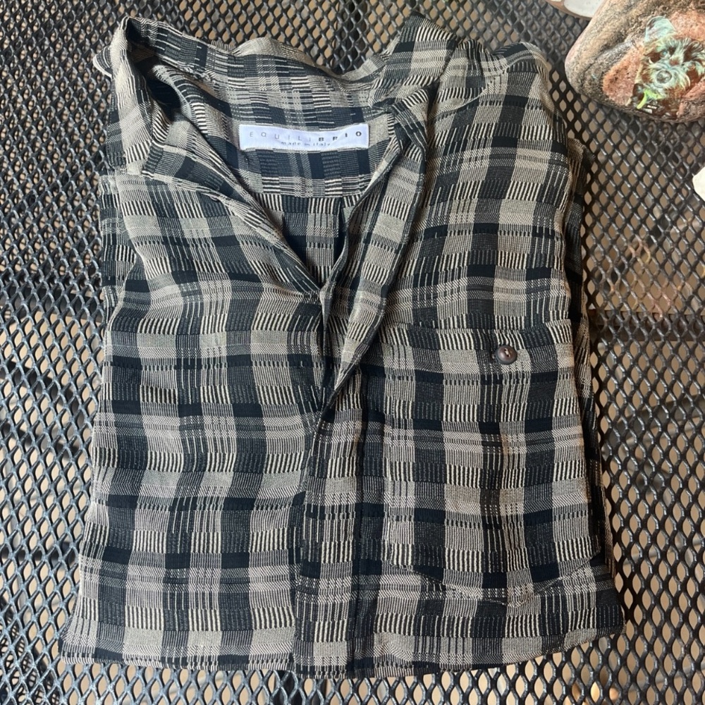 Equilibrio made in Italy Plaid Black and Tan men’s dress shirt